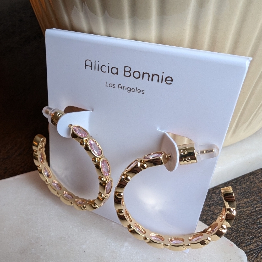 Alicia Bonnie Pink Abbie Gold Plated Zirconia Hoop Earrings
